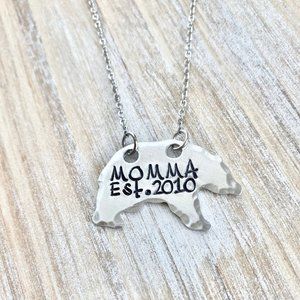 Silver Momma Bear Necklace
